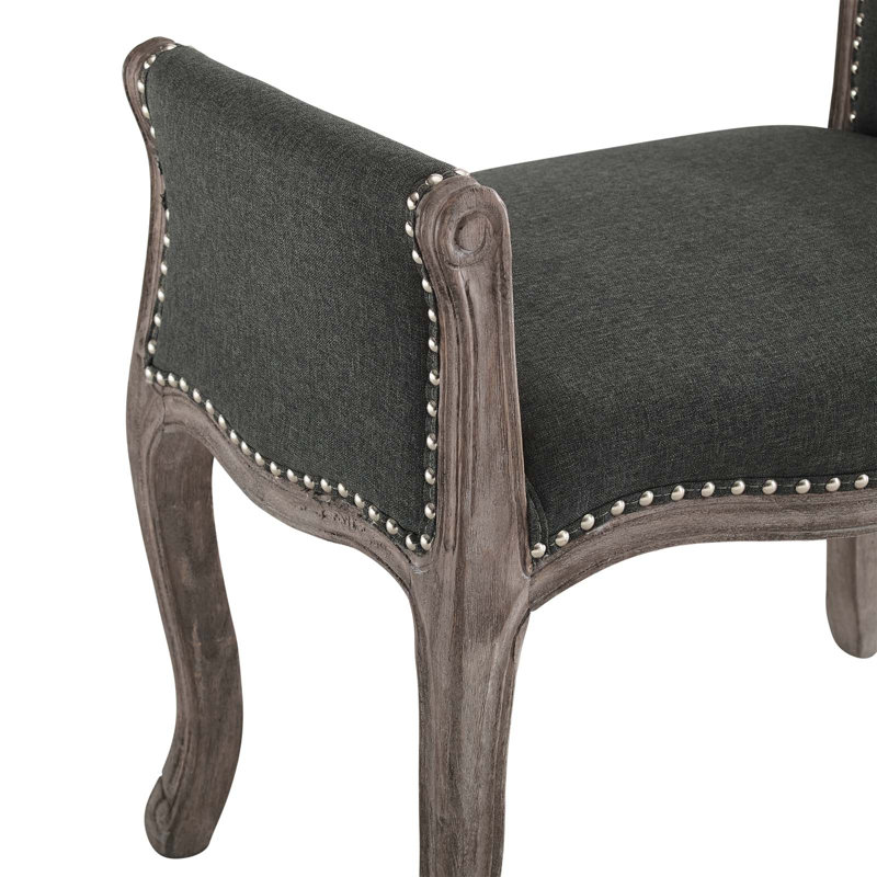 Banc vintage rembourré en tissu, gris