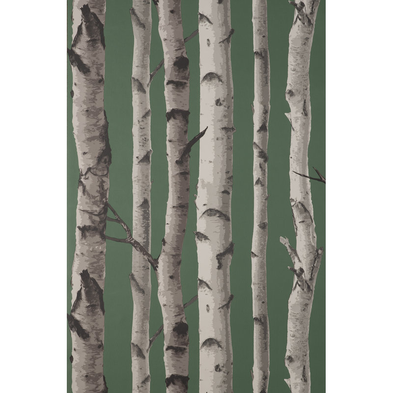 Birch Trees Blue Wallpaper, Green