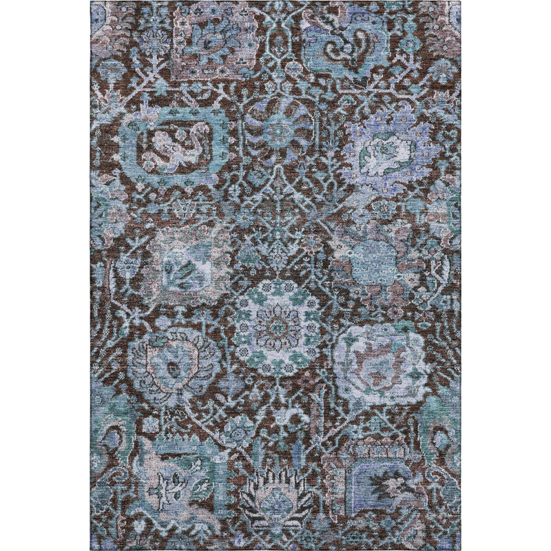 Premium Machine Washable Wayne AMF1101 Damask Rug, Rectangle 5' x 7'6"