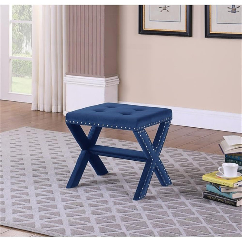 Ador Velvet Upholstered Bench, Blue