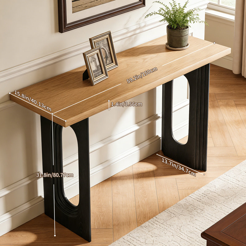 Console décorative de 59,2 po de largeur en bois Soild avec 2 pieds décoratifs, Naturel