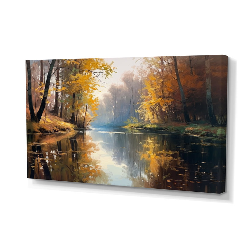 «Whimsical River and Forest IV - Landscape River Forest Wall Art Living Room»