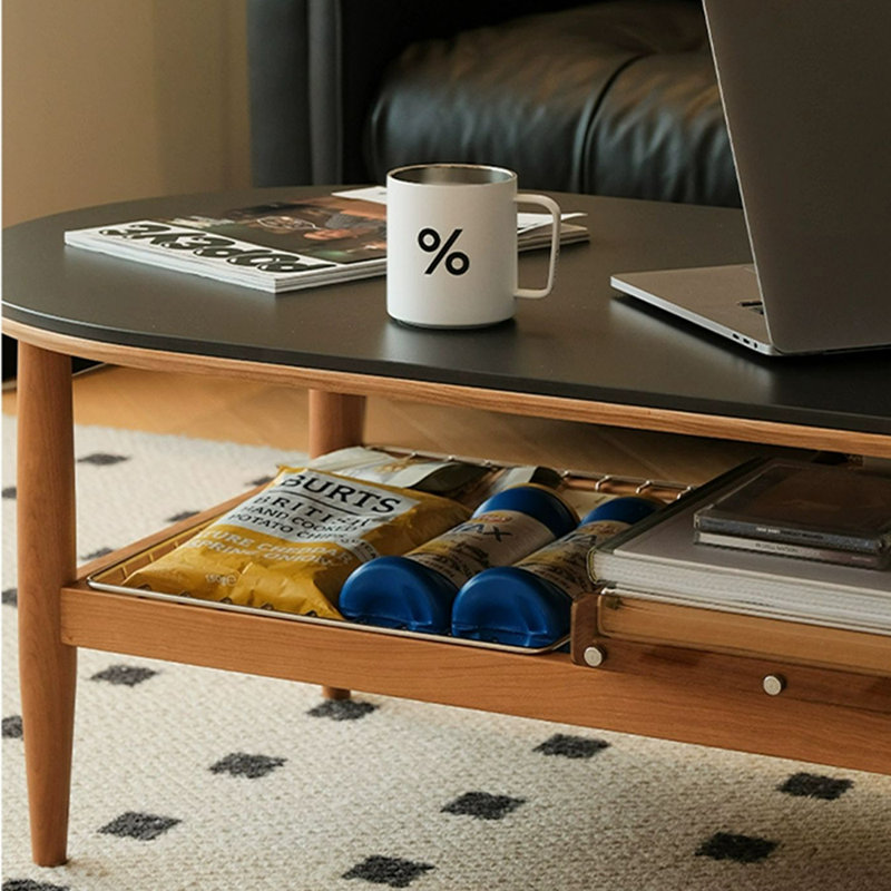 Table basse ovale avec rangement moderne, Noir, noir, noir, noir