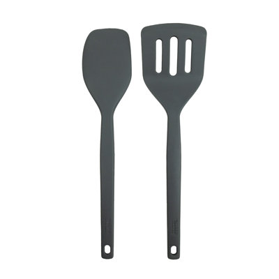 Tovolo Elements Silicone Spatula and Slotted Turner Set of 2 for Non-Stick Cooking, Charcoal