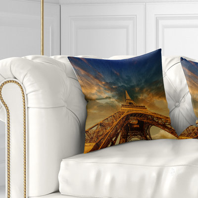 Dramatic Sky Above Paris Paris Eiffel Towerin Paris Cityscape Pillow