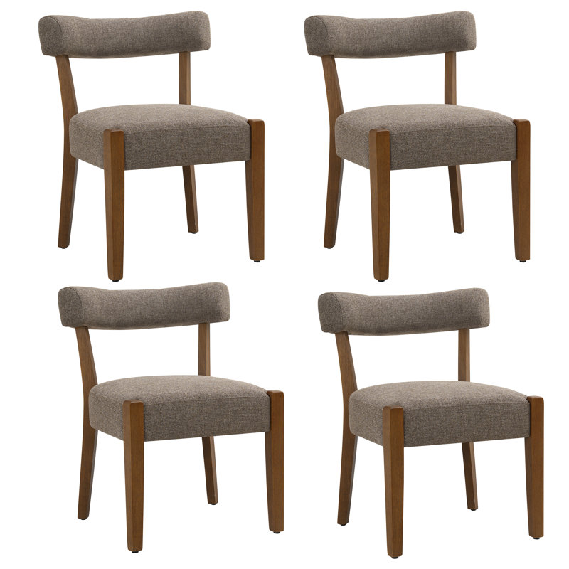 Chaises de salle à manger rembourrées Cindina, 4 pièces, Lin kaki / bois naturel
