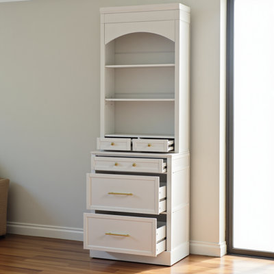 Garde-manger moderne de 83,7 pouces de hauteur, grande huche de cuisine autoportante avec plateau en faux marbre, armoire de présentation avec 5 tiroirs de rangement et tablette réglable, blanc