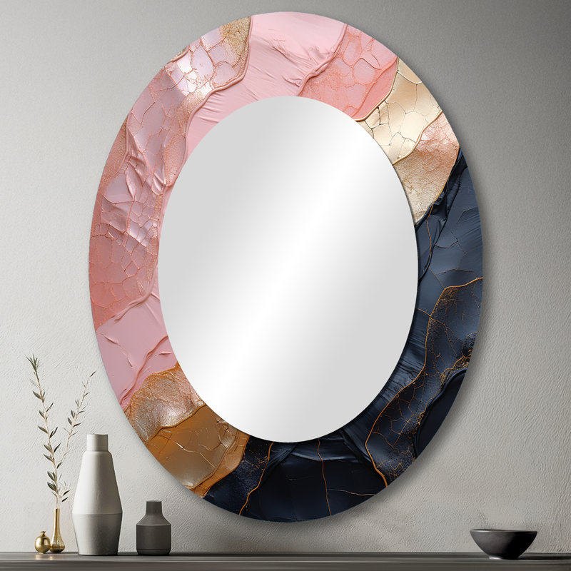 Minimalisme rose doré Poteries - Grand miroir mural ovale sur métal, 43 po x 33 po