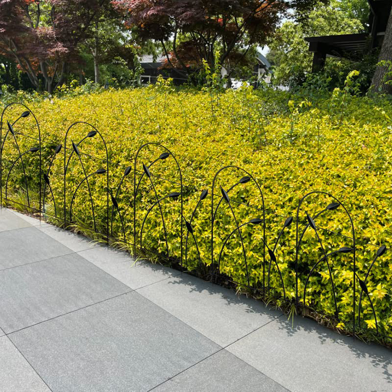 Bordure de clôture de jardin décorative en métal H 32 po x l 19,5 po, 10 panneaux, longueur totale de 16 pi, clôture anti-rouille pour les parterres de fleurs, les arbres et les cours, noir