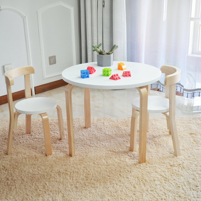 Sanita Kids 3 Piece Solid Wood Round Play Or Activity Table and Chair Set