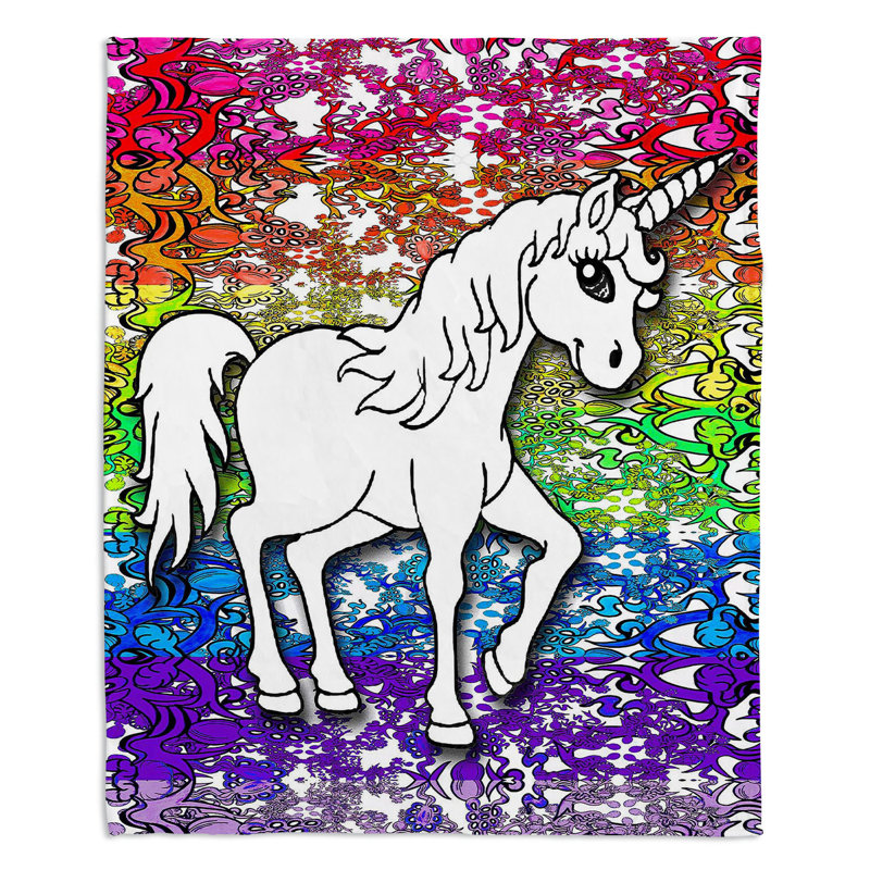  Jeté licorne arc-en-ciel, L 68 po x L 80 po