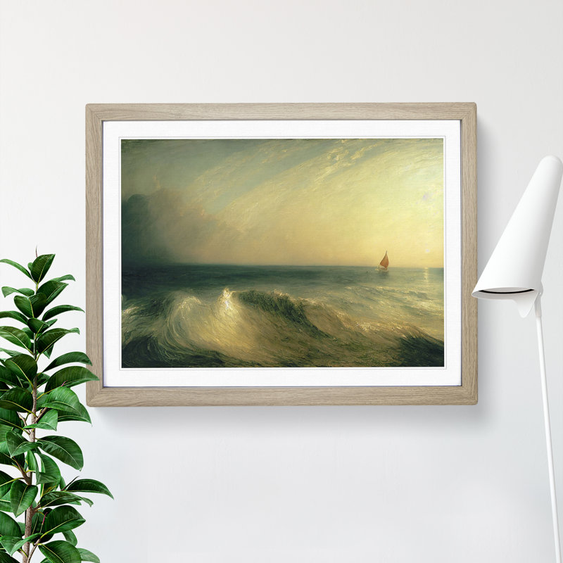 Moody Sailing Boat - Framed Print, 25cm H x 34cm W x 2cm D, Oak Framed