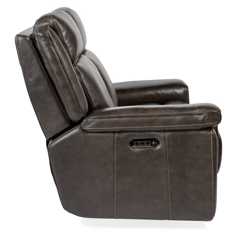 Montel Lay Flat Power Loveseat with Power Headrest & Lumbar, Genuine Leather Cosmos Cobalt, 43" H x 65.5" W x 40.5" D, 2