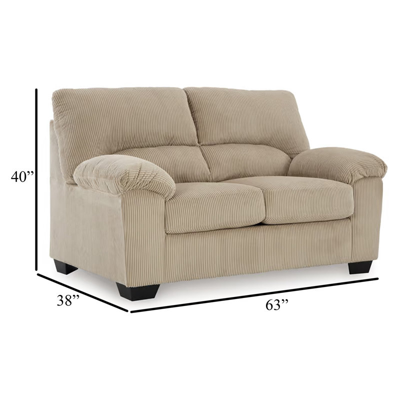 Causeuse Simy, velours côtelé de polyester de 63 po, accoudoirs coussinés, Mélange de polyester beige