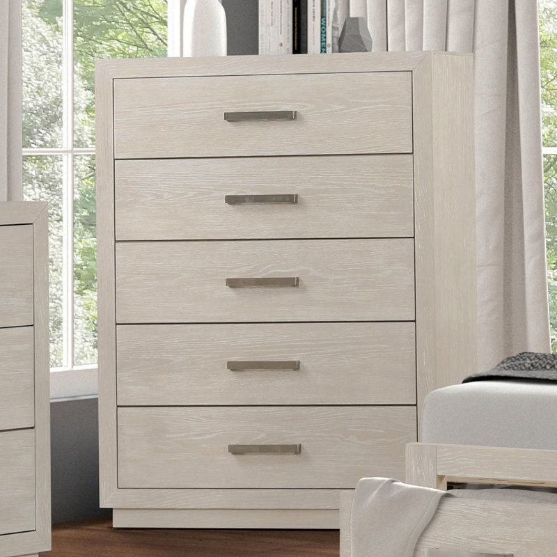 Commode de style transitionnel 1 pièce avec glissières latérales en métal et tiroirs en queue d'aronde gris clair