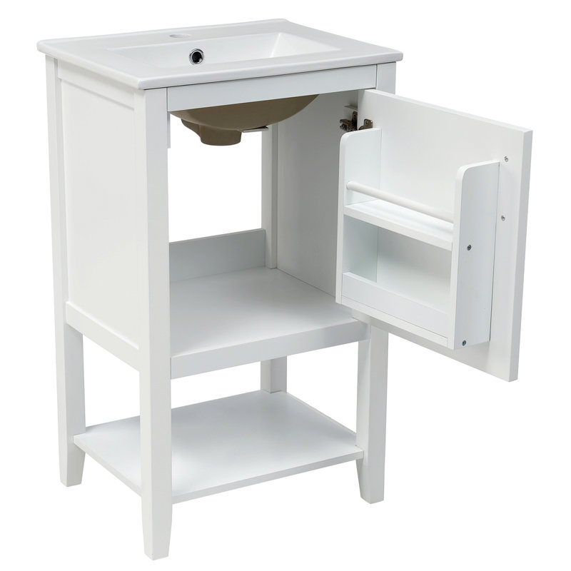 Meuble-lavabo de 20 po avec lavabo, armoire de salle de bain avec porte à fermeture douce, support de rangement et tablette ouverte