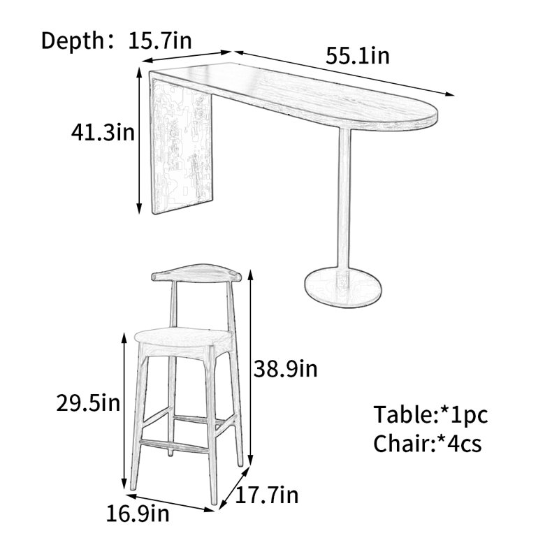 High-end solid wood black bar table, 41.3"H x 55.1"W x 15.7"D