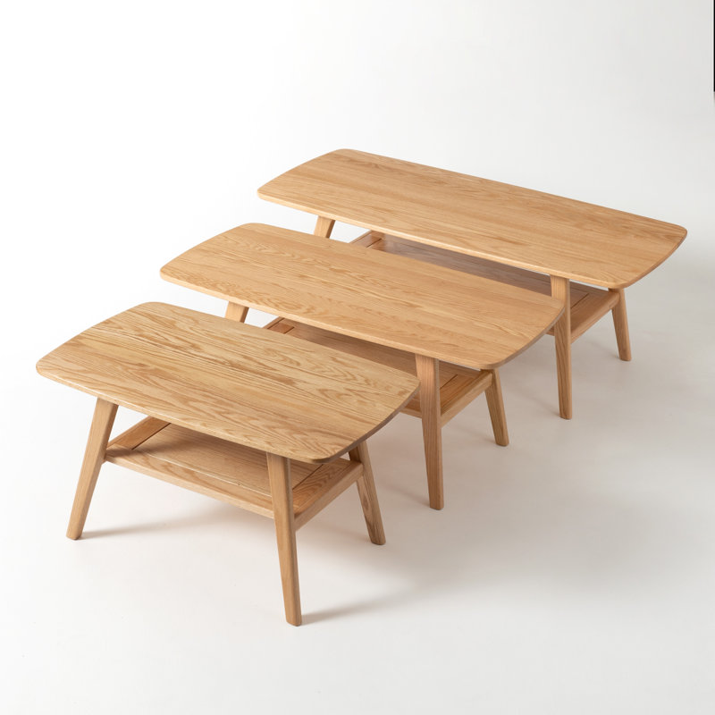 Table basse de style Mid-Century en chêne massif de 119 cm (47 po) de long avec tablette de rangement ouverte, 47.2"L