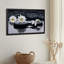Toile noire encadrée en bois noir pour le salon, la chambre à coucher, le bureau ou le vestibule - décoration murale décorative avec pierre florale-129338258-129338262