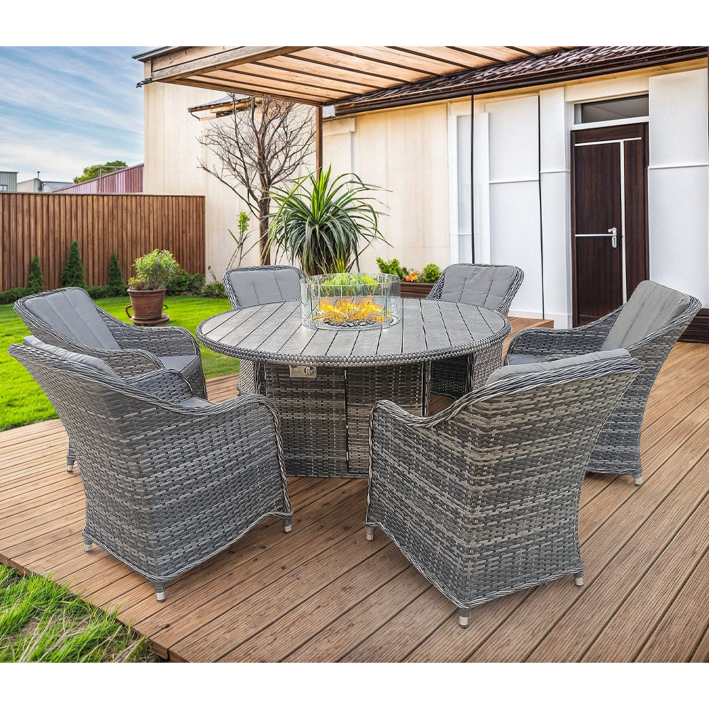 Aura 6 Seater Rattan Garden Furniture With Round Table Fire Pit Set