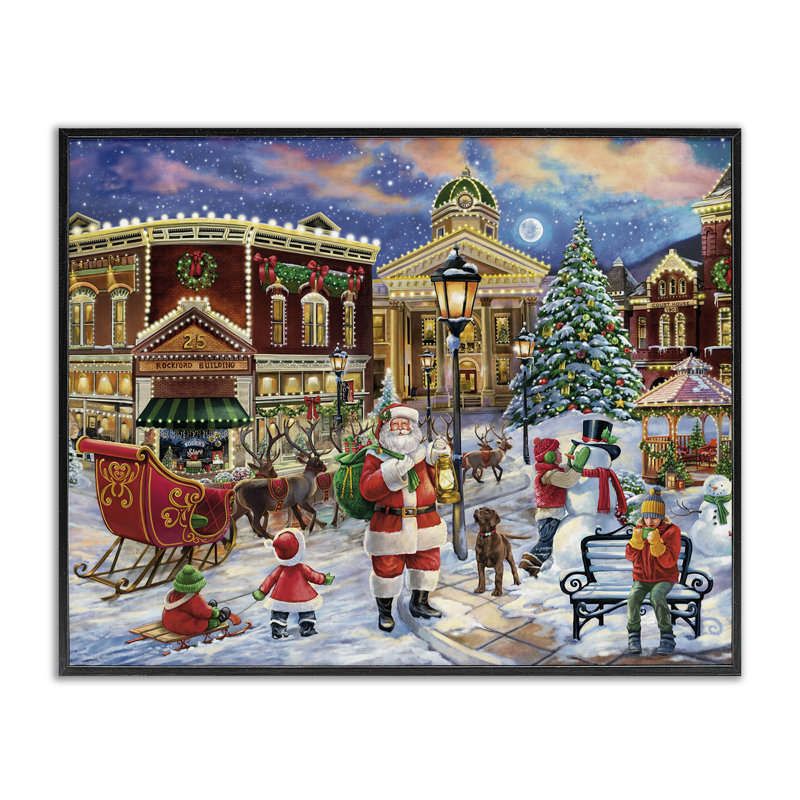 Père Noël dans la place carrée, estampe numérique par Grateful Licensing Studio, Giclée encadrée noir minuit