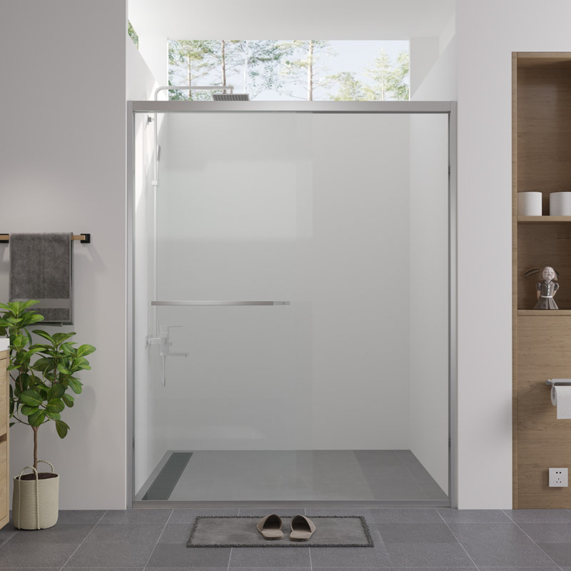 56-60"X74" Aluminum Frame Double Sliding Shower Door,Bypass Bathroom Sliding Door With Premium 1/4" (6Mm) Clear Tempered Glass, Chrome Hardware Sliding Glass Shower Enclosure,Chrome  Finished