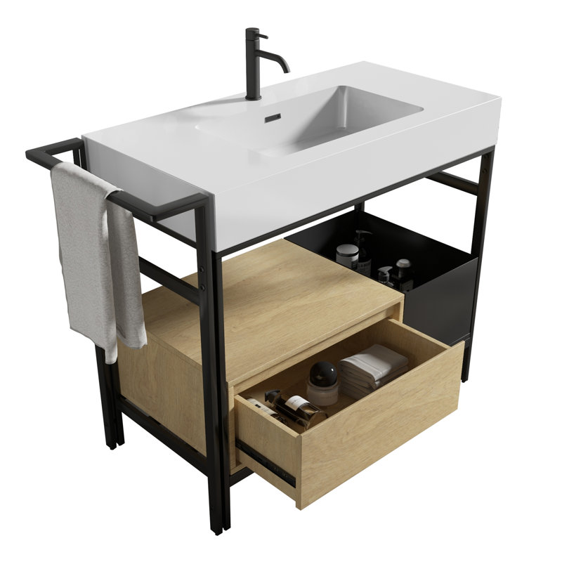 Meuble-lavabo modulaire de style industriel 36 po, Blanc