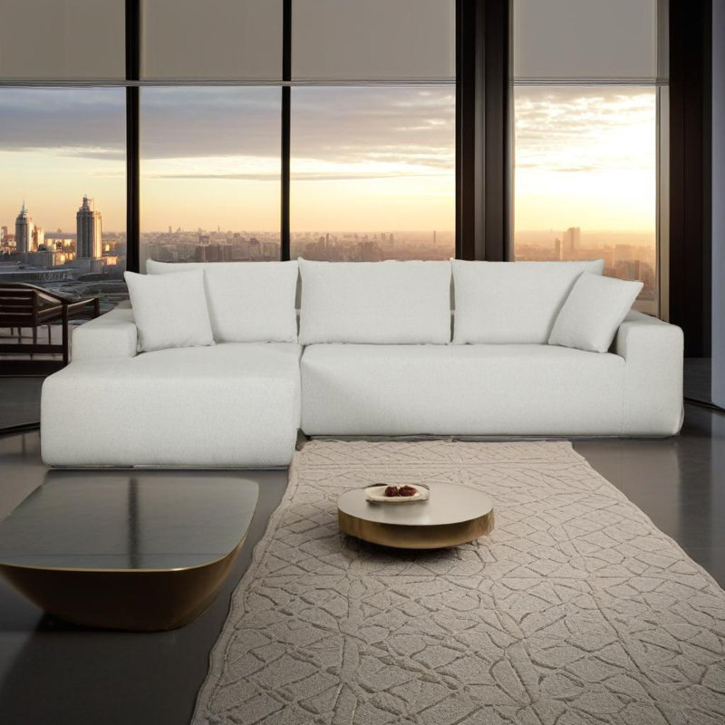 Canapé modulaire en mousse à mémoire de forme avec méridienne Ramiro Bonless, Orienté à gauche (vu de face), Polyester blanc