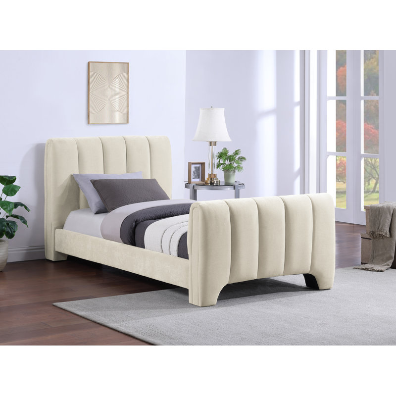 Lit en chenille Zerina, Tissu chenille beige, Simple