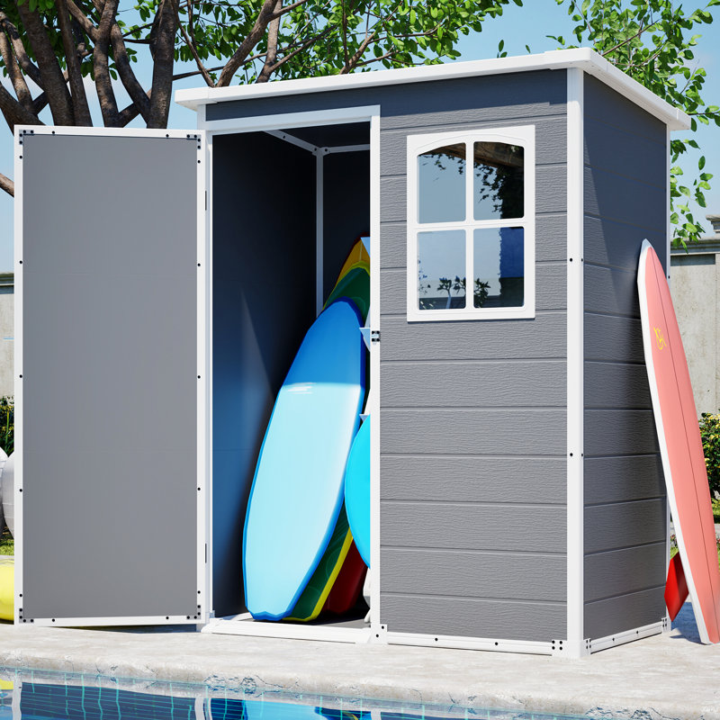 5x3ft Gray Resin Outdoor Storage Shed With All - Weather Protection And Reinforced Structure, For Patio Use Translucent Window Stable Hinges, Utility Room In Backyard