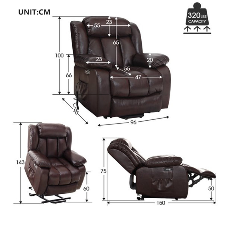 Fauteuil inclinable électrique 40,7 po, Similicuir brun