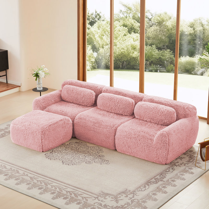 Canapé désossé, repose-pieds mobile pour le salon, Rose, H 28,7 po x l 114,7 po x P 70,4 po