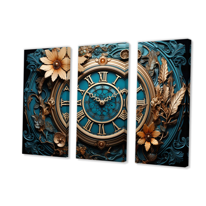 Horloge industrielle élégance I sur toile, 3 pièces, H 40 po x l 60 po x P 1 po