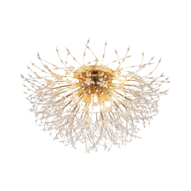 Dandelion 8-Light Sputnik Starburst Ceiling Light Crystal Flush Mount, Gold