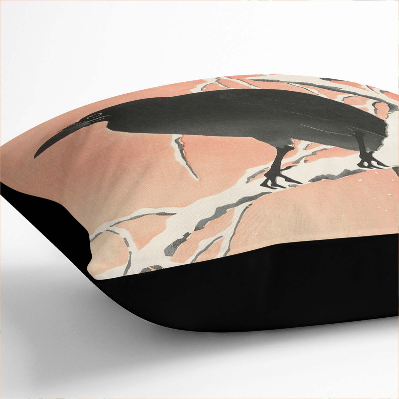 Crow Upon A Snowy Branch Square Throw Cushion, Black, 55cm H x 55cm W x 20cm D