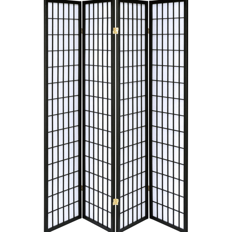 Paravent pliant, 4 panneaux, couleur noire, bois d'hévéa et papier blanc, d'une hauteur de 70,57 pouces, d'une largeur de 69,5 pouces, pour un écran à panneau doux et sophistiqué en noir, fait d'une grande cloison idéale