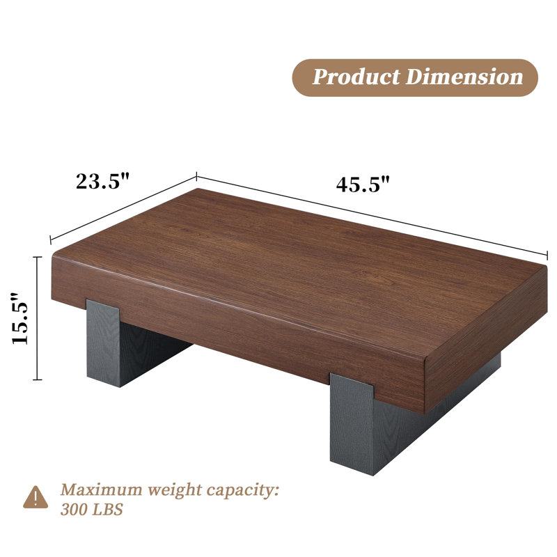 Walnut Wood Coffee Table with Storage, Modern Farmhouse Rectangle Center Table with Thick Top for Living Room, Walnut
