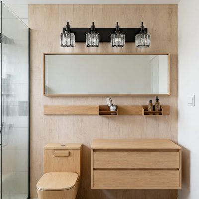 Modern Black Crystal Bathroom Vanity Light Fixture With Square Shade, 4-Light Wall Sconce For Mirror, Anti-Corrosion & Moisture-Proof Design