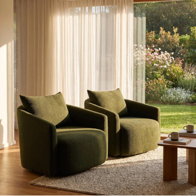 Fauteuil pivotant surdimensionné de 40 po en boucle (2 pièces), grand fauteuil rembourré pivotant avec coussin de soutien, fauteuil pivotant confortable et épais pour le salon et la chambre, montage facile