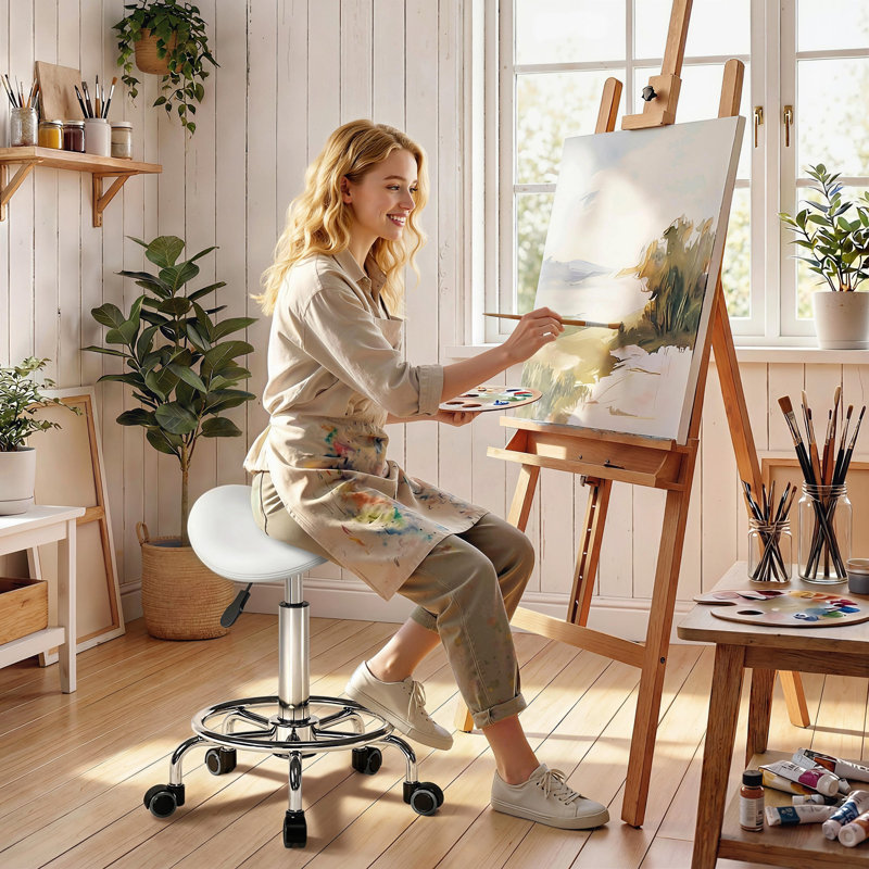 Adjustable Height Ergonomic Stool with Footrest, White