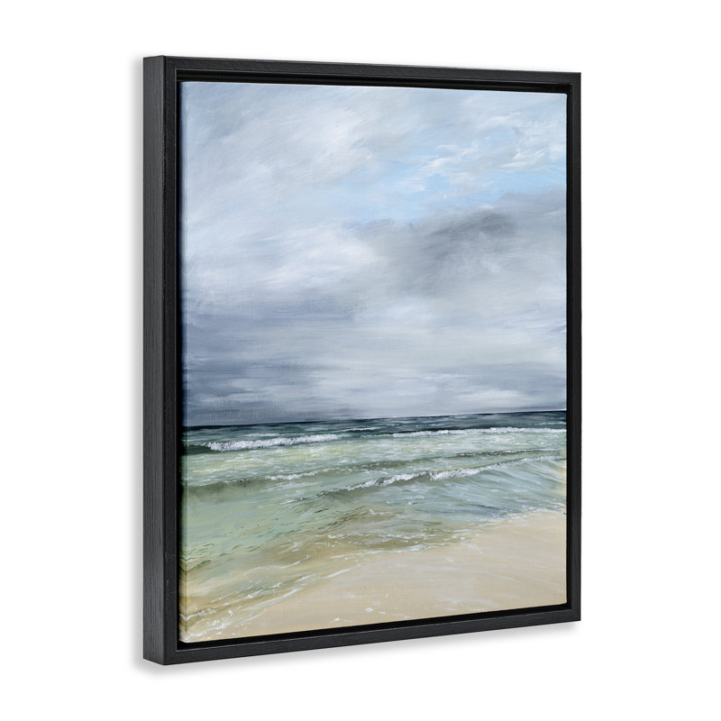 Calm Waves sous un cadre flottant ciel nuageux, design par Georgie Harrison, Cadre flottant noir de jais, H 21 po x l 17 po