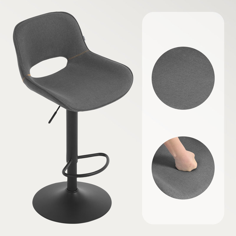 Swivel Upholstered Adjustable Height Counter Stool with Metal Frame, Grey