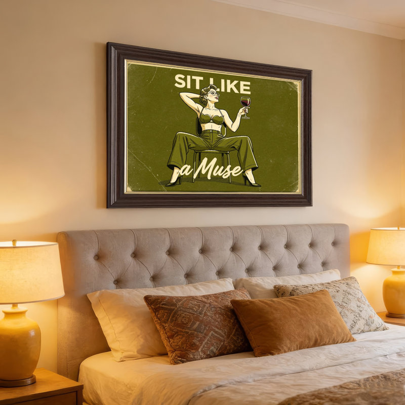 Art mural antique sur toile encadré doré pour le salon, la chambre à coucher, le bureau ou le vestibule - décoration murale décorative avec asseoir comme une muse