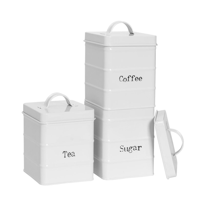 Harbour Housewares - Vintage Metal Kitchen Tea Coffee Sugar Canisters, White