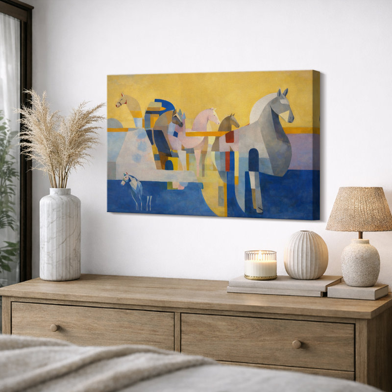 Art moderne de cheval géométrique, photos de salon, impression sur toile encadrée, H 16 po x l 24 po, Toile tendue