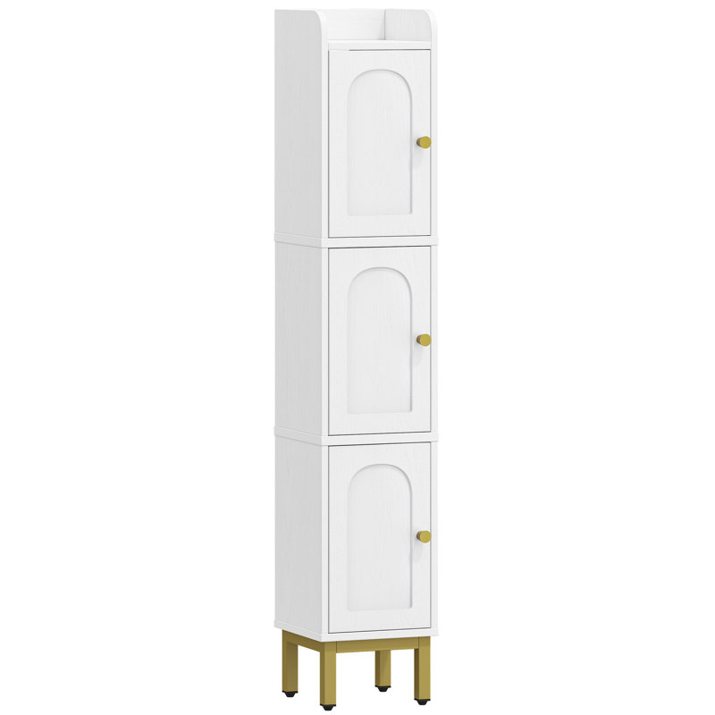 Armoire de rangement mince pour salle de bain, organisateurs de salle de bain étroits et rangement avec 4 pieds réglables, rangement pour salle de lavage pour petits espaces, cuisine, salon, 3 portes, blanc
