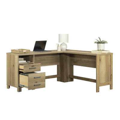 L-Shaped Desk with Small Drawer, Brown finish