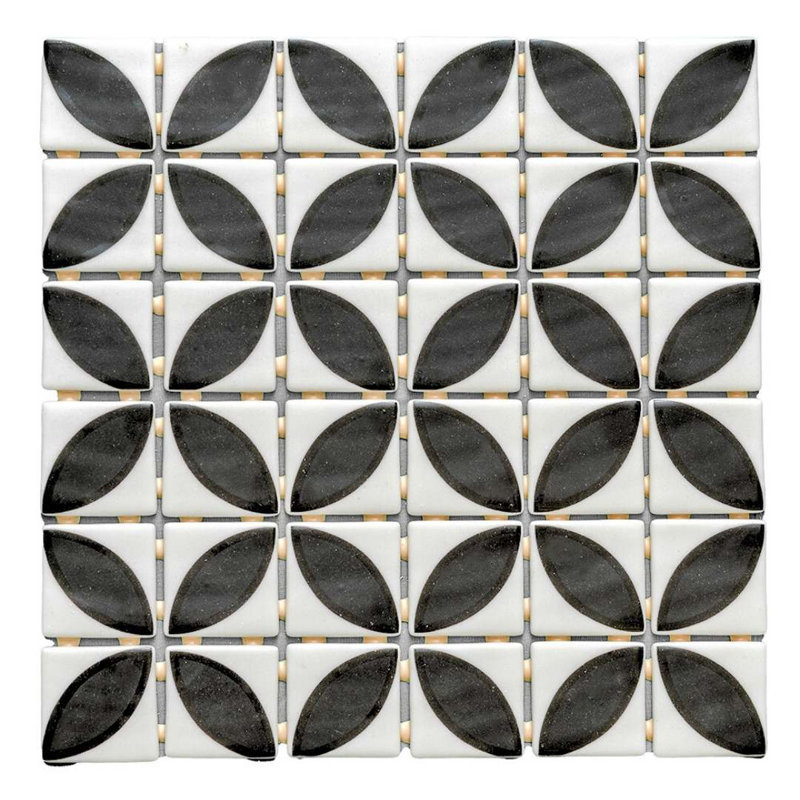Carreau de mosaïque en verre 2 po x 2 po Eterna Lily, Noir, noir, noir, noir