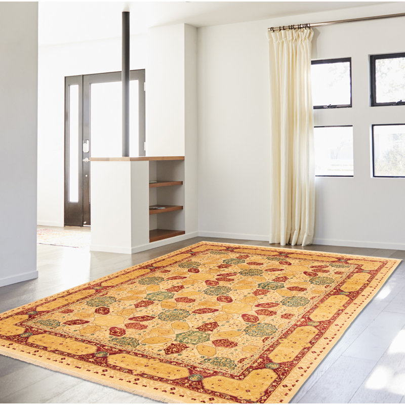 Tapis décoratif en laine de conception unique Ivoire 9 pi x 11 pi 10 po noué à la main New Age Pakd