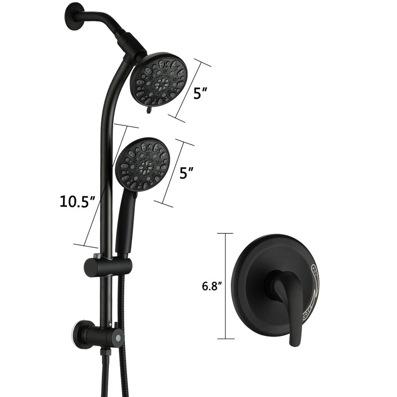 Drill- Stainless Steel Slide Bar Shower With 5-inch Abs Head And 7 Functions In Matte Black Two Heads Options